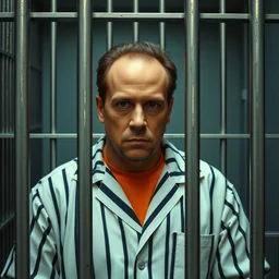 saul goodman wearing a prison outfit in a jail cell