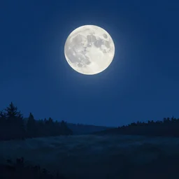 full moon in the sky in peacefull night, lofi style scene, digital art