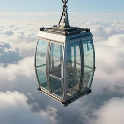glass elevator cabin hanging by a chain floating among clouds. dynamic perspective. urban, detailed digital art trending in artstation, artworks by greg rutkowski