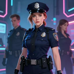 anime key visual of elizabeth olsen police officer, neon, cyberpunk, futuristic, stunning, highly detailed, digital painting, artstation, smooth, soft focus, illustration, art by artgerm and greg rutkowski and alphonse mucha