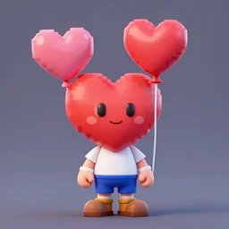 a cartoon character with a heart shaped balloon, a 3 d render by pedro pedraja, featured on polycount, pixel art, rendered in maya, 2 d game art, rendered in cinema 4 d