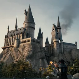a dslr photo of a hogwarts castle under attack, atmospheric, realistic, 4 k
