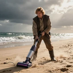 angry anakin skywalker vacuuming the beach to remove sand