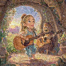 a wholesome cottagecore illustration of a happy cartoon Ariana Grande singing in a luxury cabin with a bear that plays the acoustic guitar, studio Ghibli, Pixar and Disney animation, sharp, Rendered in Redshift and Unreal Engine 5 by Greg Rutkowski, Bloom, dramatic lighting, sunrise