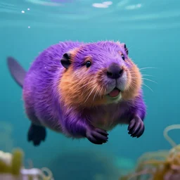 adorable purple beaver swimming underwater