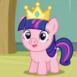 pig wearing a crown in the style of my little pony