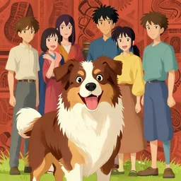 maximalist joyful australian shepherd, pixiv fanbox, makoto shinkai takashi takeuchi studio ghibli, akihiko yoshida, yoshitaka amano, wangechi mutu, clean cel shaded vector art. shutterstock. behance hd by lois van baarle, artgerm, helen huang, rossdraws, illustration