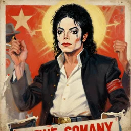 Realistic Michael jackson at a 1920's comunist party propaganda , beautiful digital art, cinematic composition, detailed, concept art, Matt painting, oil painting, high res, norman rockwell artwork style,