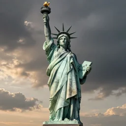 full body statue of cate blanchet as the statue of liberty