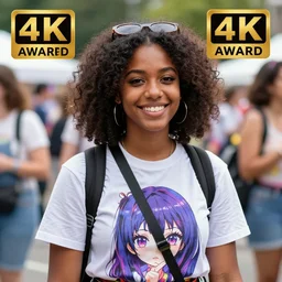 a young smiling black girl, who is emo, wearing anime clothes, at a lgbtq pride event, masterpiece photo, 4 k, 8 k, award winning photo