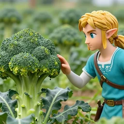 zelda touching a broccoli, like the creation of adam by michelangelo
