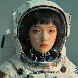 closeup portrait of a astronaut cyborg girl, by hajime sorayama, teal orange, muted colors, studio light, cinematic light