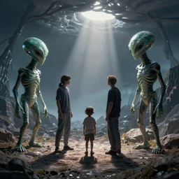 humans meet aliens. professional photography.