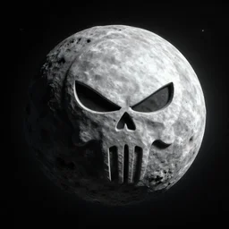asteroid belt with big asteroid carved punisher emblem