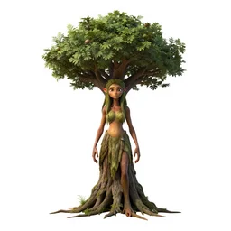 wise dryad tree spirit, stylized pixar-style 3d render, full body, standing, isolated on a pure white background, centered, whole figure in frame, sharp focus, studio lighting