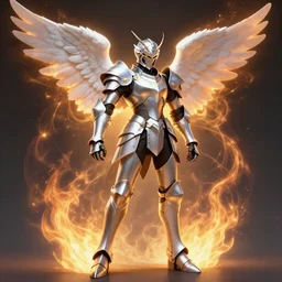 a highly detailed illustration of sleek armored angel knight, dramatic imposing flaming aura pose, intricate, elegant, highly detailed, centered, digital painting, artstation, concept art, smooth, sharp focus, league of legends concept art, wlop.