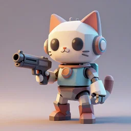 a robot cat that is holding a machine gun, a low poly render by cedric seaut ( keos masons ), cgsociety contest winner, retrofuturism, rendered in maya, sketchfab, physically based rendering