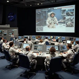 concept art of NASA mission control in the 1970s
