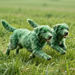 the green - furred grass - dog labrador hybrids charge into the fray, bounding through the lush green sea of grass, scifi pulp, matte painting, concept art, book cover, frank frazetta, syd mead, boris vallejo, movie poster, 7 0 s scifi, cinematic still, 4 k hd