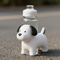 a water bottle in the shape of a dog, product photography, 4 k, ultra realistic