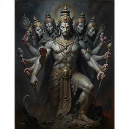 a cinematic masterpiece dark gothic portrait of exotic mystical gothic colossal asura king ravan with ten heads from ramayan, tim hildebrandt, wayne barlowe, bruce pennington, zdzisław beksinski, benoit mandelbrot, oil on canvas, masterpiece, trending on artstation, featured on pixiv, cinematic composition, beautiful lighting, sharp, hyper - detailed, no frames, hd, 8 k