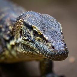 close up of a velicoraptor monitor lizard face