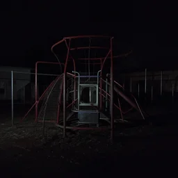 liminal playground, mid night, scary, 2000s photo, very dark, no lights
