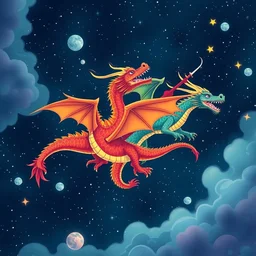 colorful dragons flying through space