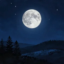a beautiful landscape at night big moon and stars in the sky matte painting dark blue tones concept art 4 k