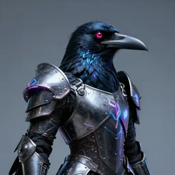 fantasy armored raven armor, artistically anthropomorphic black bird head with a visible beak. neon, science fiction, light, portrait by donato giancola and greg rutkowski and wayne barlow. r / imaginarycyberpunk.