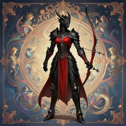 beautiful, digital art of an elegant, intricate, beautiful, colourful, archer, black draconic - leather, red as a secondary color, full body armor. artstation, rpg, beautiful complex background. runescape by erak note, tooth wu, neil richards, kan liu, siwoo kim