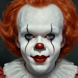 portrait of emma stone as pennywise. extreme fine detail background, highly detailed, detailed eyes, high quality, digital painting, hyperrealistic, by gaston bussiere, j. c. leyendecker, craig mullins