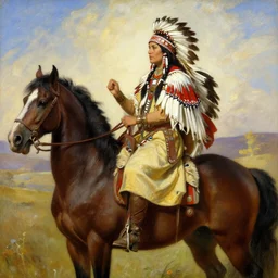powerful native american warrior!! beautiful native american sitting on horse, nineteenth century, painted by frazetta
