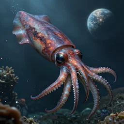 hyperdetailed photo of a anatomically correct giant squid squeezing a unknown planet 8 k extremely detailed hd hyperrealism movie studio fx creepy