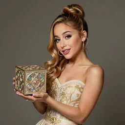 beautiful cottagecore Ariana Grande holding a cube  , intricate, elegant. •26ffce. highly detailed, digital painting, artstation, concept art, smooth, sharp, focus, illustration, art by artgerm and greg rutkowski and alphonse mucha
