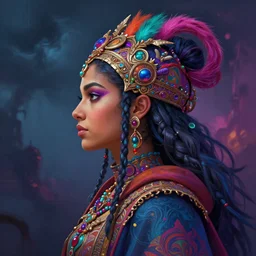 side - profile painted portrait, maya ali as a storm sorcerer, fantastically gaudy colors, octane render, gloomhaven, matte painting concept art, official fanart behance hd artstation by jesper ejsing, by rhads and makoto shinkai and lois van baarle and ilya kuvshinov and rossdraws