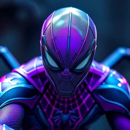 photo of a cyber purple and teal spider - man highly detailed 8 k hdr smooth sharp focus high resolution award - winning photo