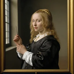 a beautiful woman in a hall of mirrors, by Jan van Eyck