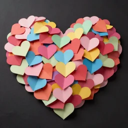 large pile of paper hearts, in the shape of a heart, colorful, shot on iphone 1 3, 4 k, high detail, studio lighting