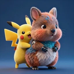 high quality 3 d render hyperrealist very cute multicolor fluffy! cyborg!!! quokka hybrid, highly detailed, vray smooth, in the style of detective pikachu, hannah yata charlie immer, dramatic blue light, low angle, uhd 8 k, sharp focus