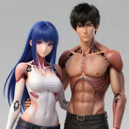 a beautiful android couple male and female accurate anatomy hyperrealism hajime soryama artstation digital painting