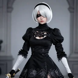 Walter White cosplaying as 2B, Nier Automata, 2B's black dress, screenshot