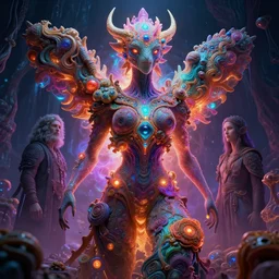 photorealistic dmt entity in the style of alex grey and michael whelan. hyperdetailed photorealism, 1 0 8 megapixels, amazing depth, high resolution, 3 d shading, 3 d finalrender, 3 d cinematic lighting, glowing rich colors, powerful 4 d imagery, psychedelic overtones, artstation concept art.
