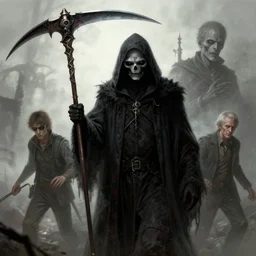 the grim reaper has a new scythe, masterpiece digital painting by James Jean, John Romita Junior, John Romita Senior, 4k wallpaper, Silent Hill concept art, hyper-realism, extreme detail