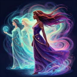 side profile, maya ali, wind sorceresses, battle robes, gloomhaven, luminescent, colorful swirly magic ripples, gaudy colors, by greg manchess, huang guangjian, gil elvgren, sachin teng, greg rutkowski, jesper ejsing, ilya kuvshinov