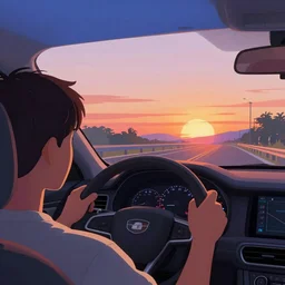 ja car driving into the sunset, vaporwave, high resolution