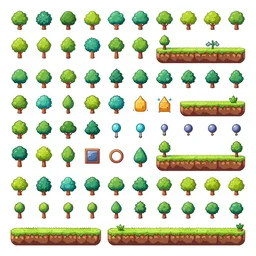 A game assets spritesheet by breath of fire 4 .  HD vector Containing modular props,  terrain, trees, 2d side view, platform, vector art, very detailed