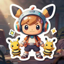 cute symmetrical teenage cyberpunk explorer with futuristic headpiece mewtwo pokemon sticker art, sticker, character customisation, male, cronobreaker, brawler, beeple game icon