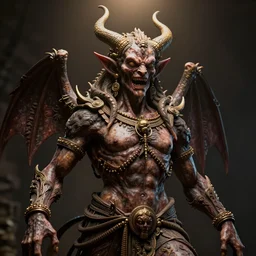 elaborate biblical statue demon, Asmodeus, sin, Nuttavut Baiphowongse, Mark Armstron, horror, amad, artstation rendered by octane, 8k, ultra 8k, hyper realistic, photorealistic, photo, cinematic lighting, ambient lighting from top