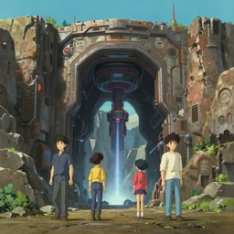 canyon with giant entrance, nuclear powered, detailed, futuristic, cory loftis, james gilleard, atey ghailan, makoto shinkai, goro fujita, studio ghibli, rim light, exquisite lighting, clear focus, very coherent, plain background
